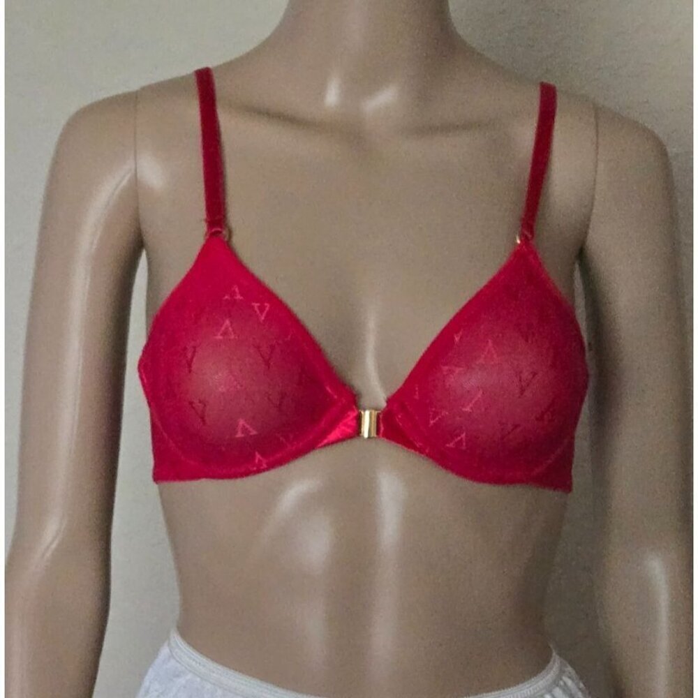 Victoria's Secret Sheer Lace Front Close Bra Underwired Unlined red size 34B